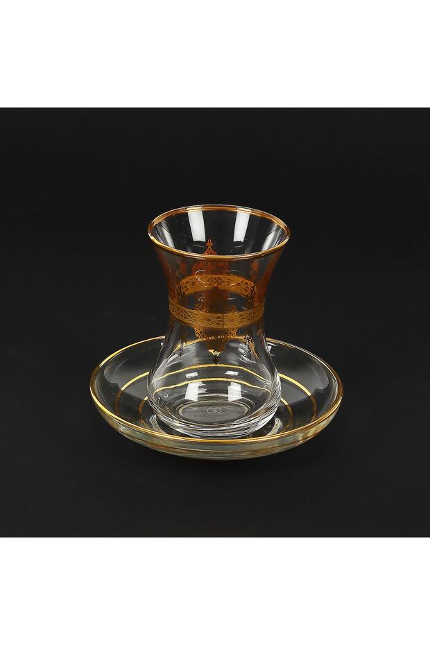 Verre à thé turc Pasabahce Premium avec bordure en or 12K et taille fine - 150g