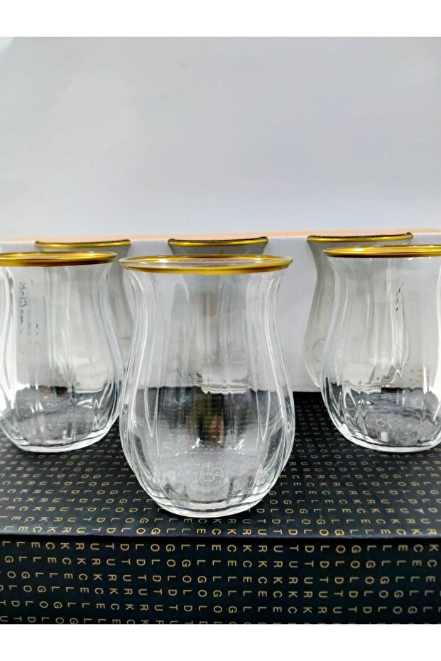 Professional Gold Gilded Turkish Tea Glass Set - 6 Pieces x 145ml