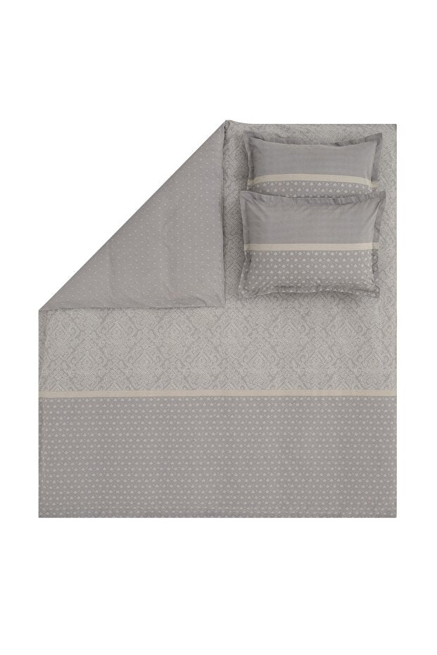 Amora Single Duvet Cover Set - Grey, 100% Cotton Ranforce