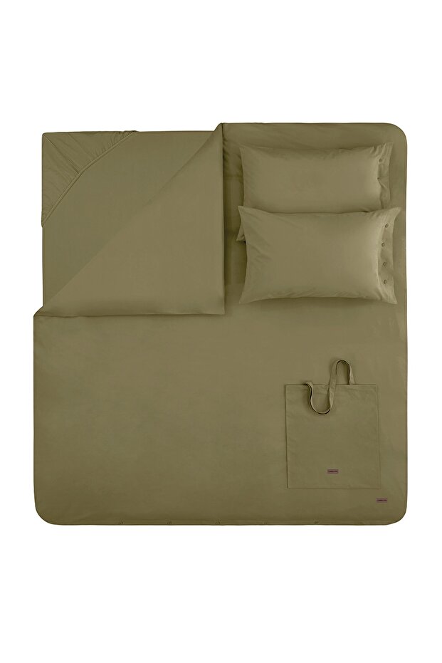 Plain Double Washed Ranforce Duvet Cover Set - Green