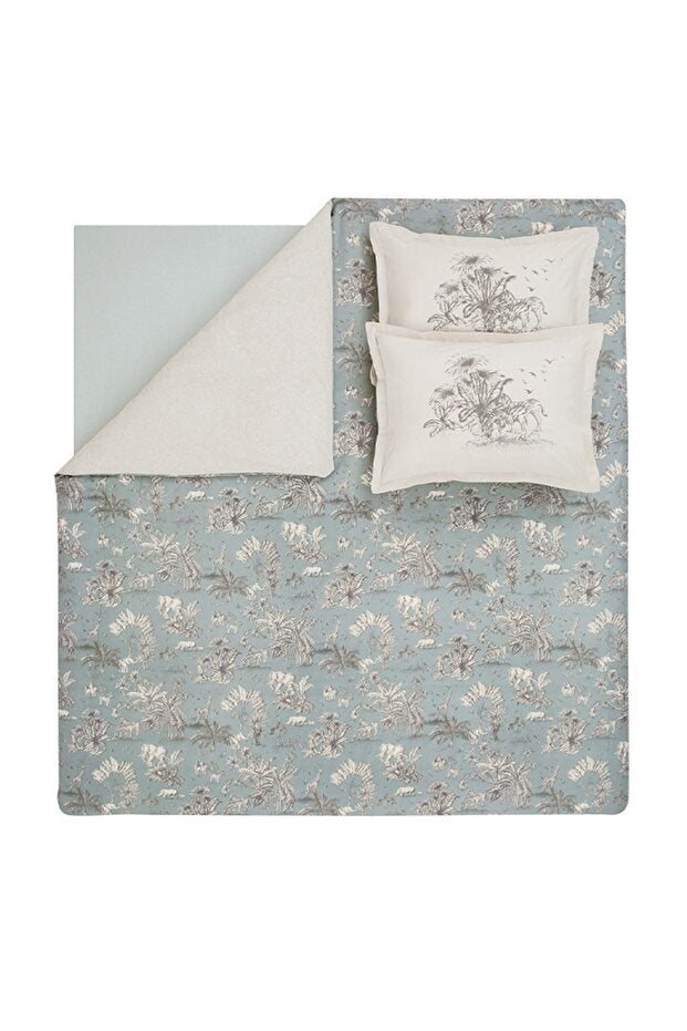 Aster Double Ranforce Duvet Cover Set - Sage Green Tropical Print