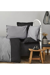 Double Size Reversible Duvet Cover Set - Black/Grey 100% Cotton