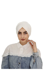 Ready-to-Wear Ecru Turban & Scarf Set - Polyester Fabric