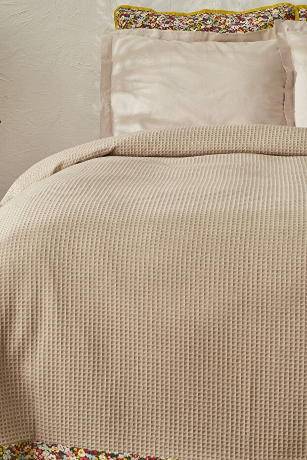 Pike en maille gaufrée Glam - 200x220 cm Beige Mélange de coton