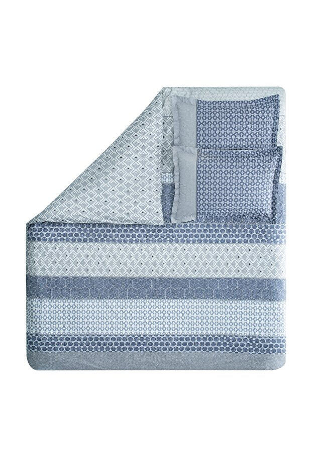 Malin Doppelbett-Bettwäsche-Set – Blaues Geometrisches Muster, 100 % Baumwolle