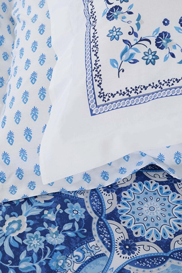 Idella Blue 100% Cotton Double Duvet Cover Set
