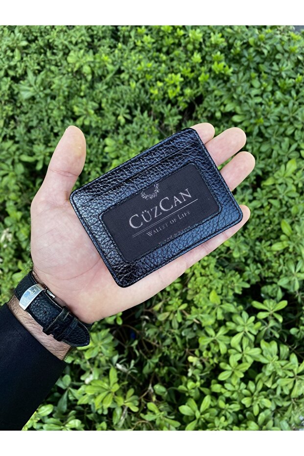 طقم محفظة وحامل بطاقات رجالي جلد طبيعي أسود - حماية RFID