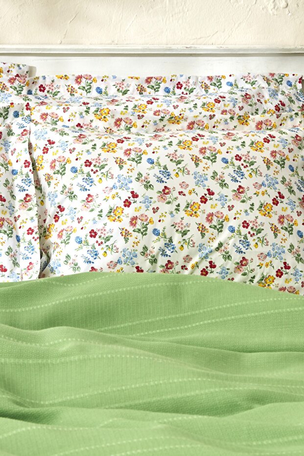 Noya 100% Cotton Single Size Pique Bedding Set - Green