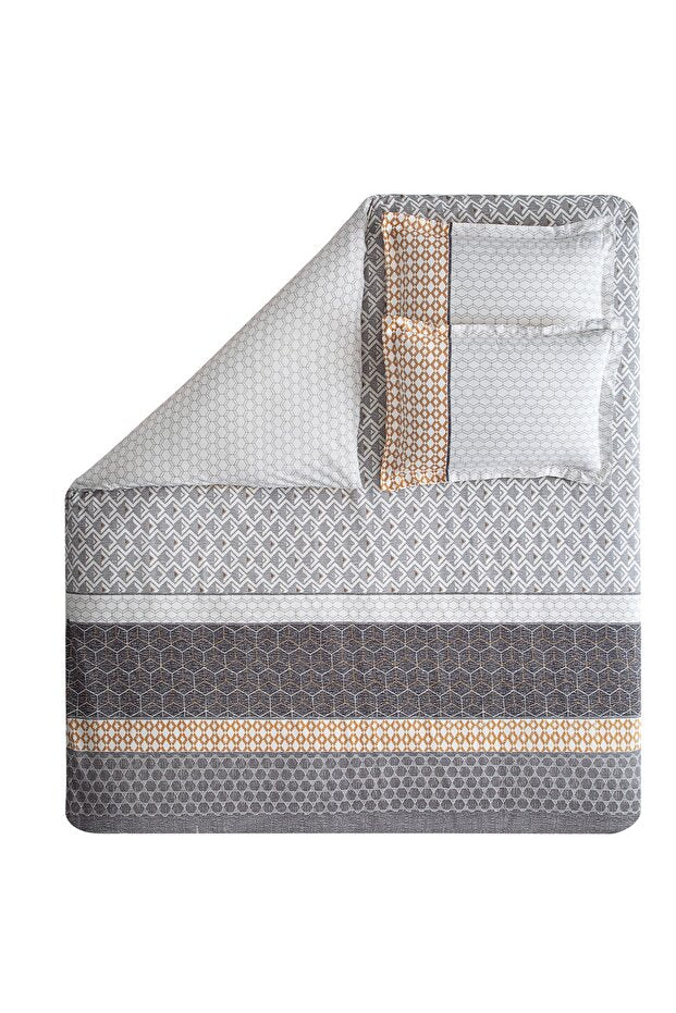 Ensemble de housse de couette Taren en coton Ranforce double - Gris (200x220 cm)