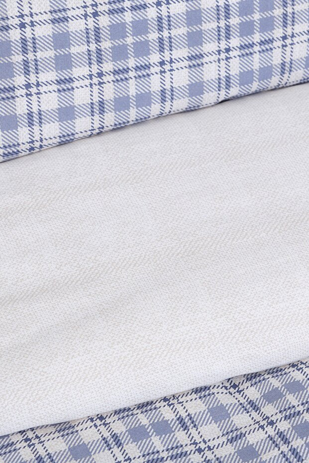 Luan Blue Plaid 100% Cotton Double Duvet Cover Set