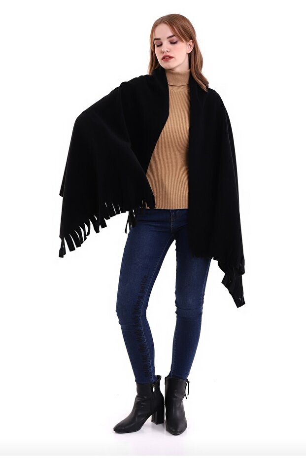 Soft & Warm Black Fleece Scarf Shawl - Oversized