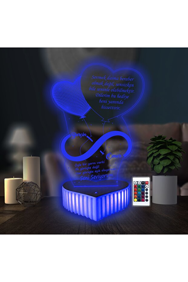 Personalized 3D LED Lamp - 16 Color Remote Control, Valentine's Gift