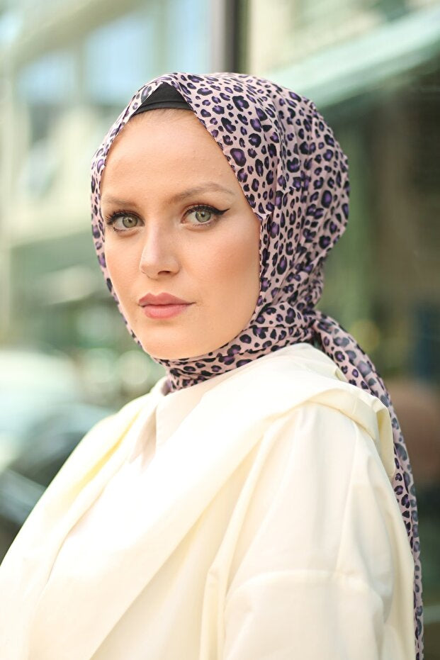 Sciarpa in Chiffon con Stampa Leopardo - Rosa Polvere