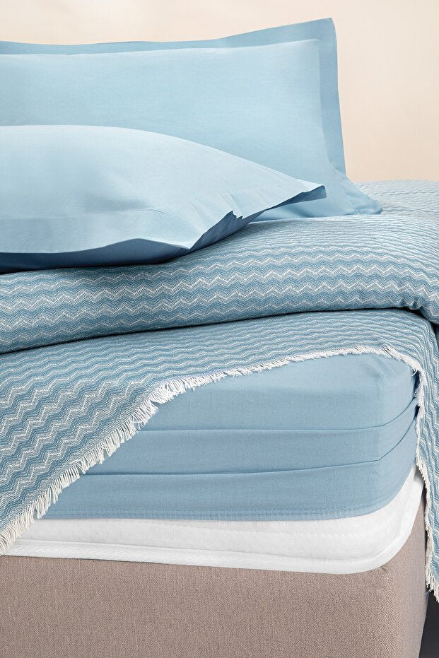 Gwen Single Pique Bedding Set - 3 Pieces, Ice Blue