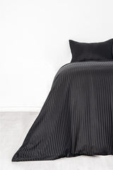 Black Microfiber Striped Double Duvet Cover Set - 4 Pieces