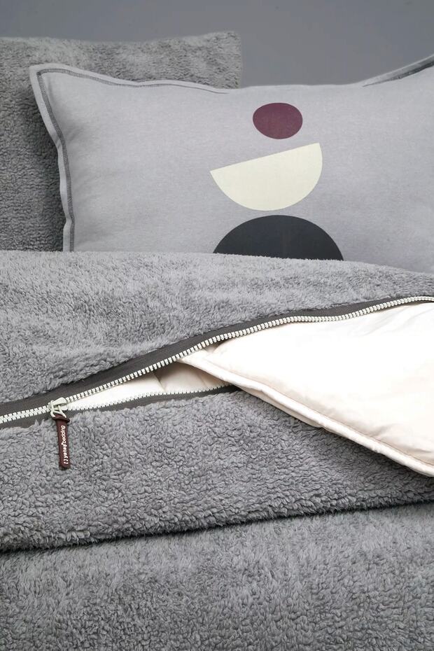 Ensemble de housse de couette zippée Coverme Quadro Single Sherpa - Gris