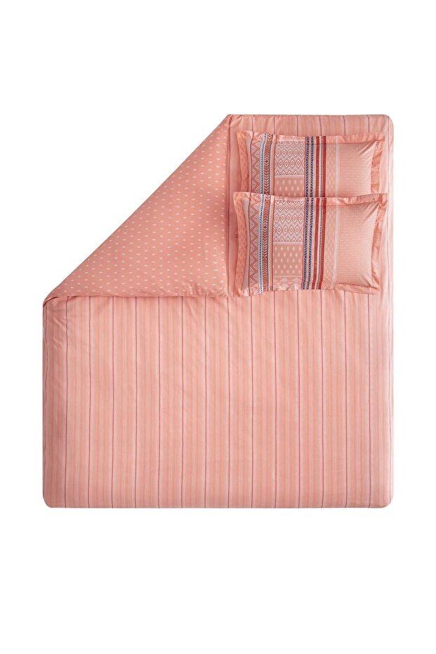 Pamena Ranforce Double Duvet Cover Set - Salmon, 100% Cotton