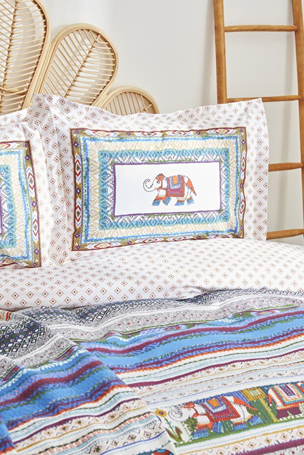 Perez Double 100% Cotton Duvet Cover Set with Pique - Elephant Motif