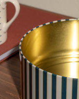 Elegant Metal Storage Box - Round Jasmin Navy Beige Food Safe