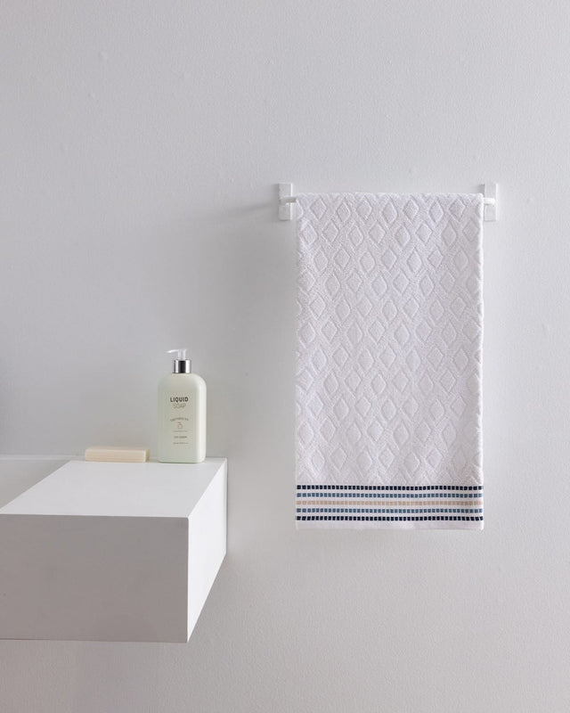 Tournant 100% Cotton Face Hand Towel - White & Navy Blue