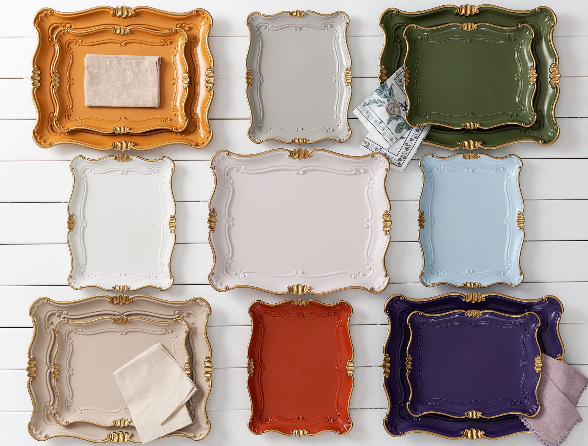 Polyresin Serving Tray - Elegant Gold Leaf Design