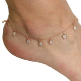 Rose Sterling Silver Turtle Anklet with Zircon Accents