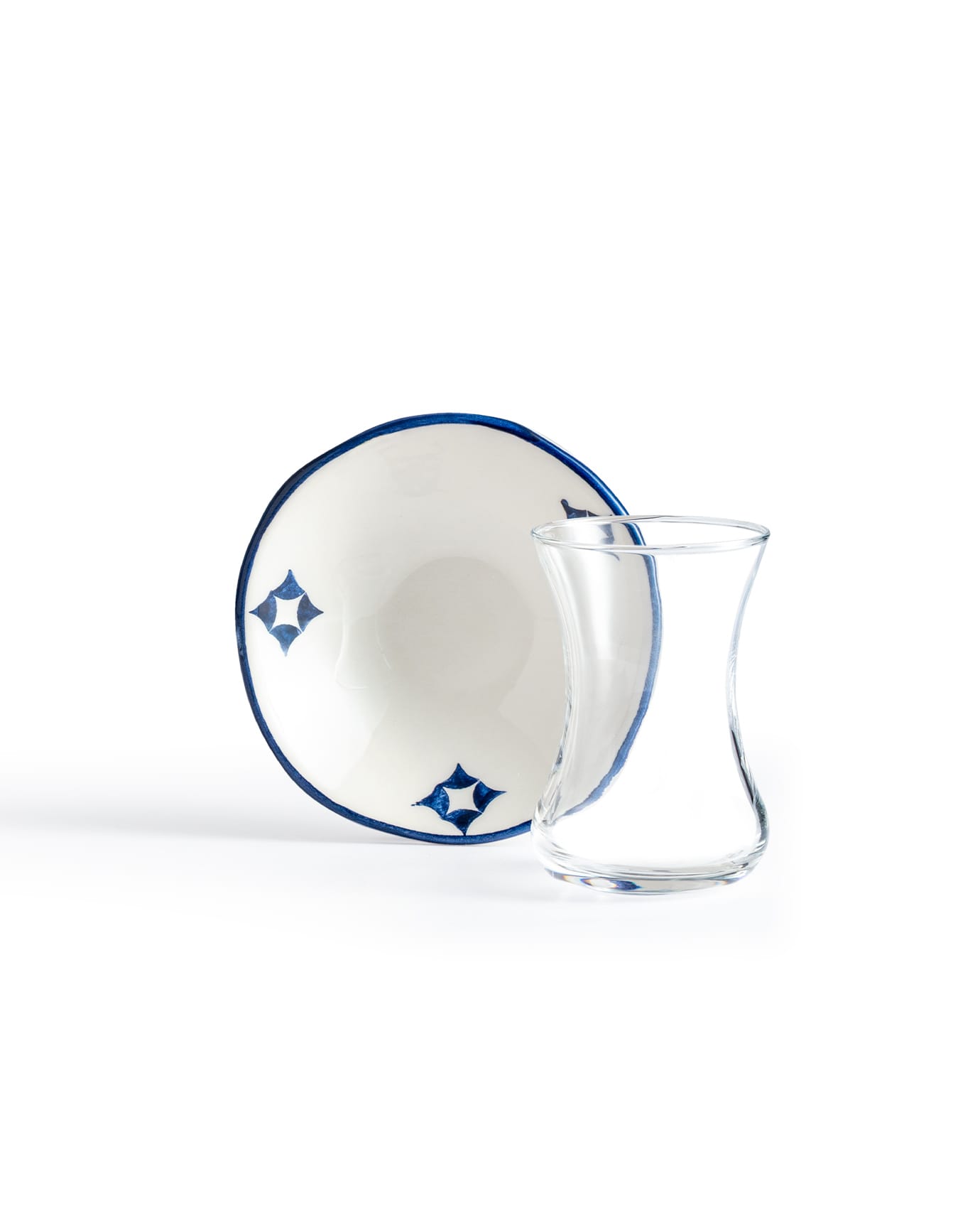 Glass & Ceramic Tea Set - Turkish Blue & White Motif