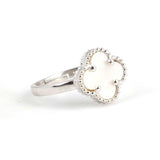 Elegant 925 Sterling Silver Mother of Pearl Clover Ring