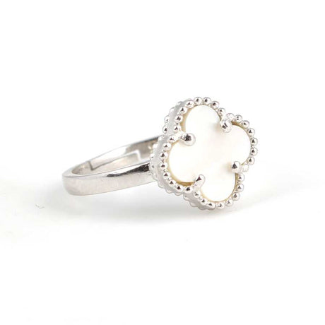 Elegant 925 Sterling Silver Mother of Pearl Clover Ring