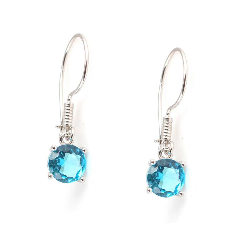 Professional 925 Sterling Silver Large Round Aquamarine Earring