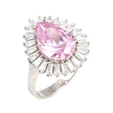 Premium 925 Sterling Silver Drop Pink Quartz Baguette Ring