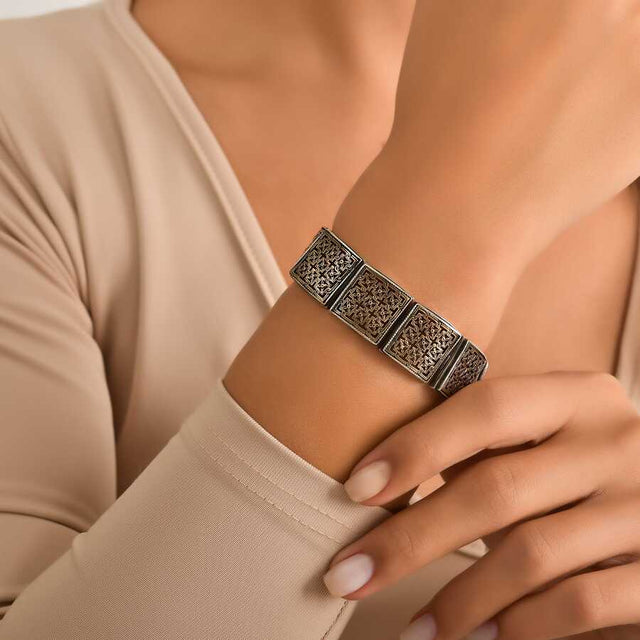 Professional 925 Sterling Silver Bronze Blend Constantinople Design Bracelet