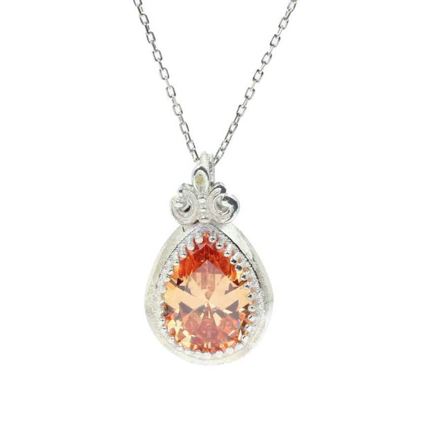 925 Sterling Silver Citrine Teardrop Pendant Necklace