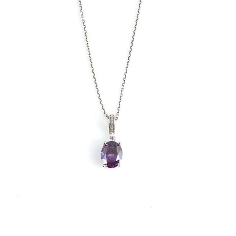 Professional Sterling Silver Oval Amethyst Necklace