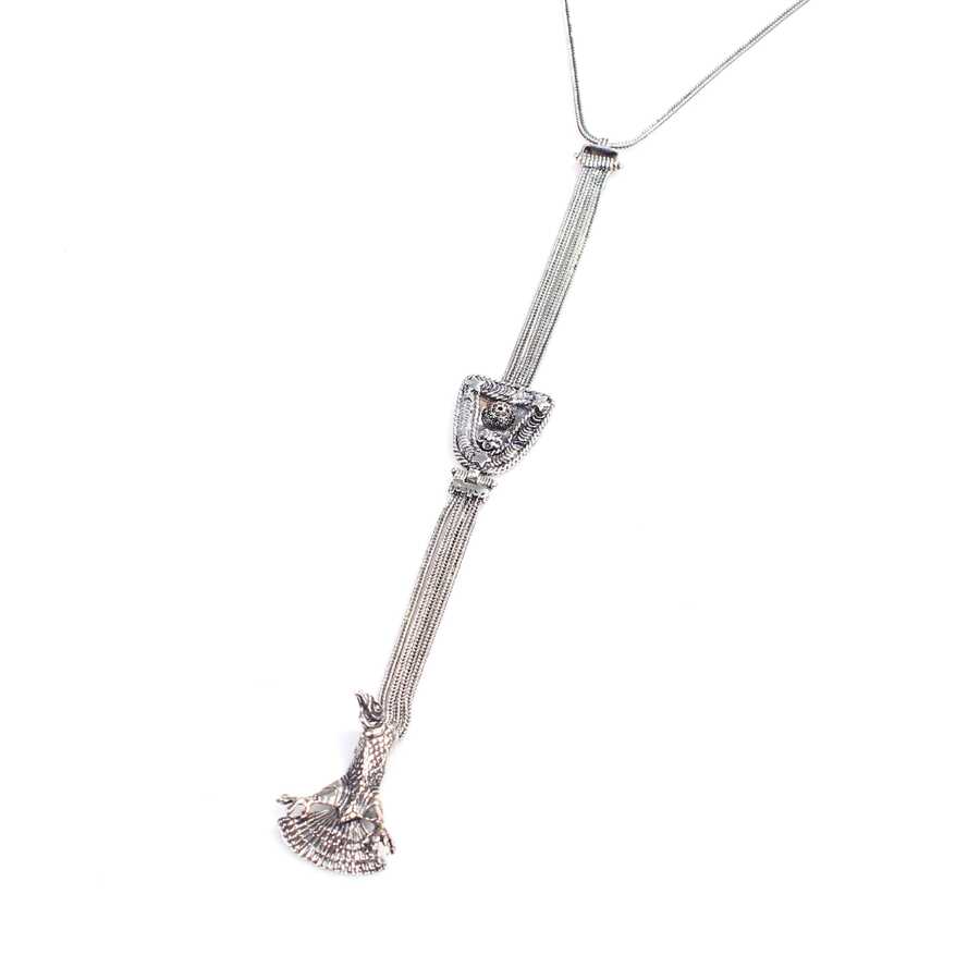 Sterling Silver Eagle Pendant Long Necklace - Oxidized Finish