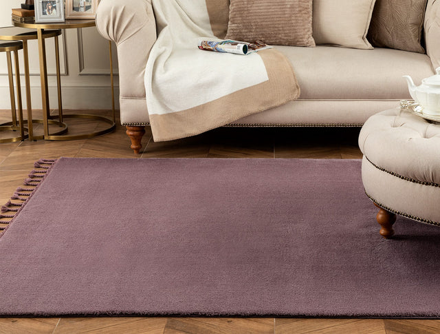 Elegant Dark Plum Fringed Area Rug for Living Room
