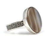 925 Sterling Silver Oval Tiger's Eye Ring - Engraved Band