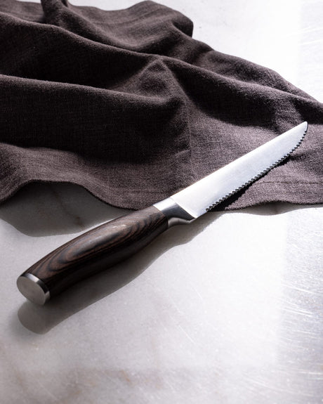 Premium Stainless Steel Meat Knife - Ergonomic Brown Handle