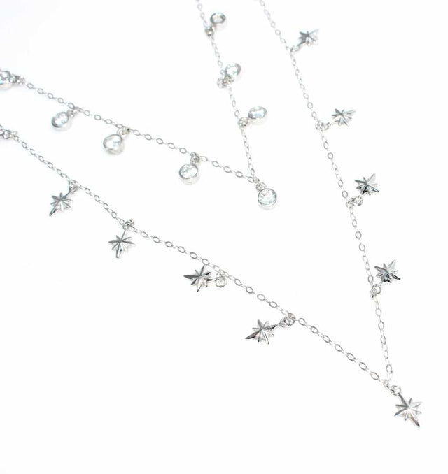 Professional Sterling Silver North Star Layered Stone Necklace