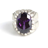 Sterling Silver Amethyst Men's Ring - Bold Flat Polished Design