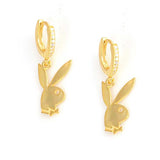 925 Sterling Silver Zircon Rabbit Dangle Hoop Earrings