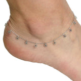 Sterling Silver Snowflake Anklet - Adorned with Black Zircon Stones