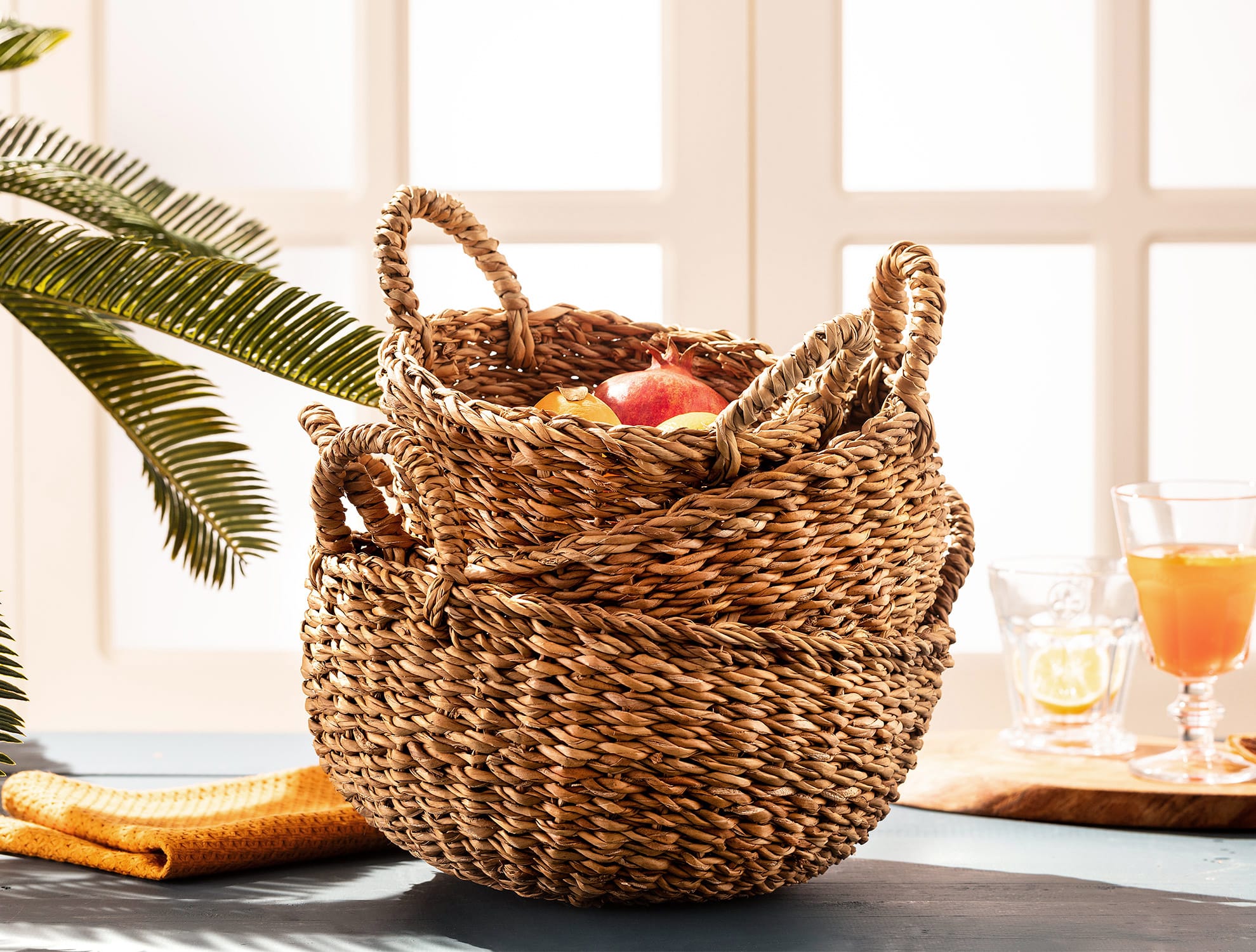 Medium Handwoven Wicker Storage Basket - Decorative Home Organizer