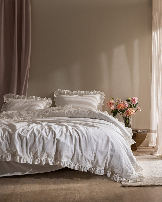 100% Cotton King Size Duvet Cover Set - Ruffled & Plain Washed