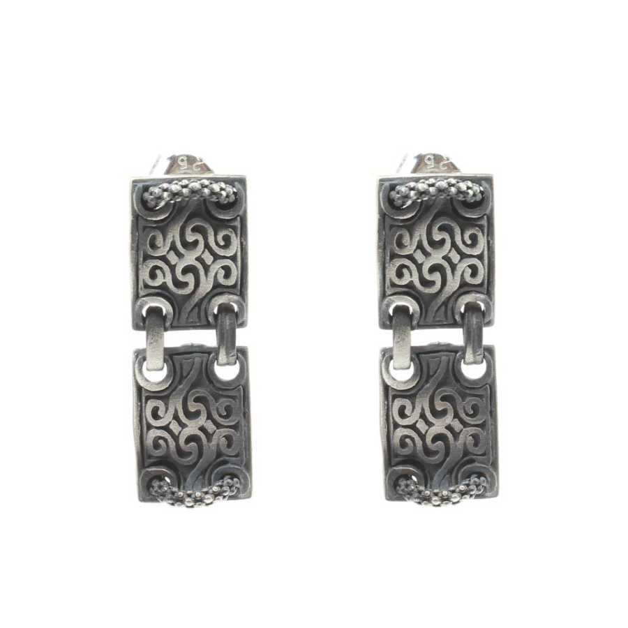 925 Sterling Silver Patterned Earrings - Black Rhodium Plated