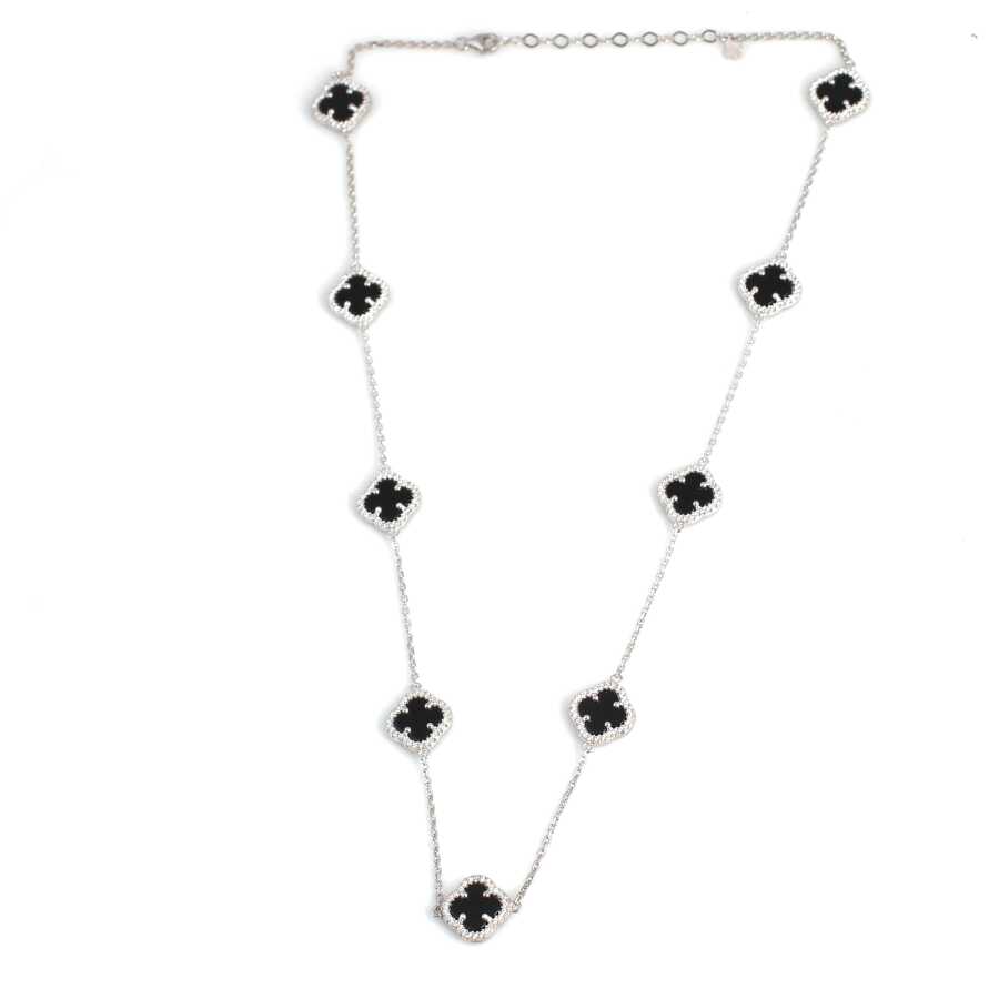 Premium 925 Sterling Silver Zircon Clover Onyx Necklace