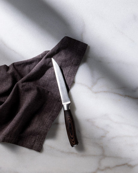 Premium Stainless Steel Meat Knife - Ergonomic Brown Handle
