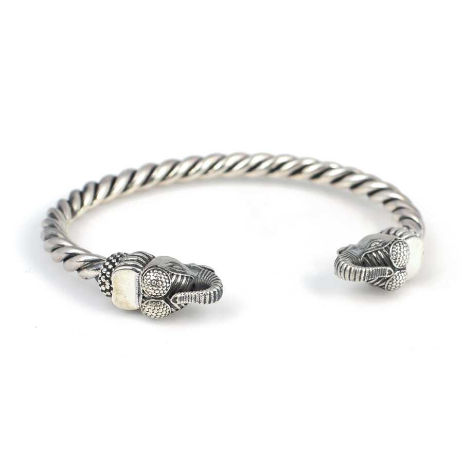 925 Sterling Silver Men's Bracelet - Elephant Head Twisted Cable Design
