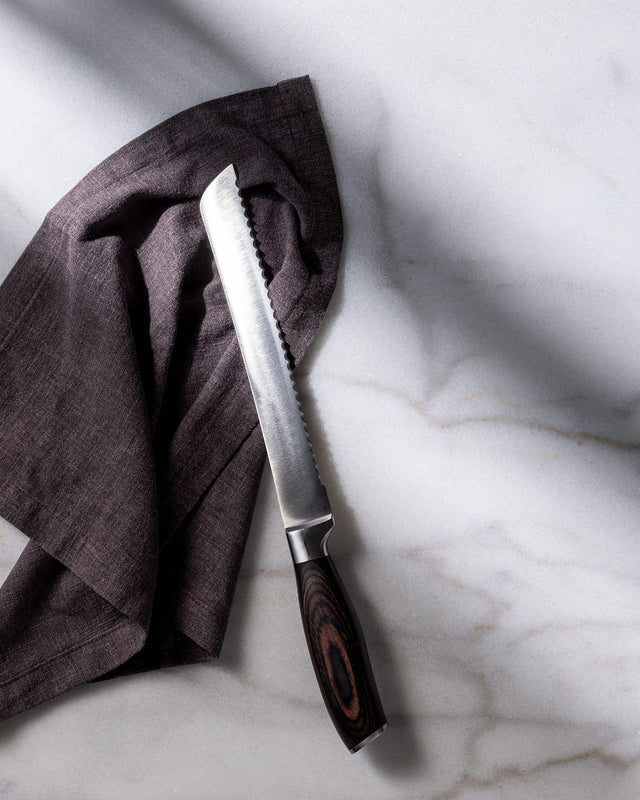 Serrated Bread Knife - Stainless Steel Blade with Brown Handle
