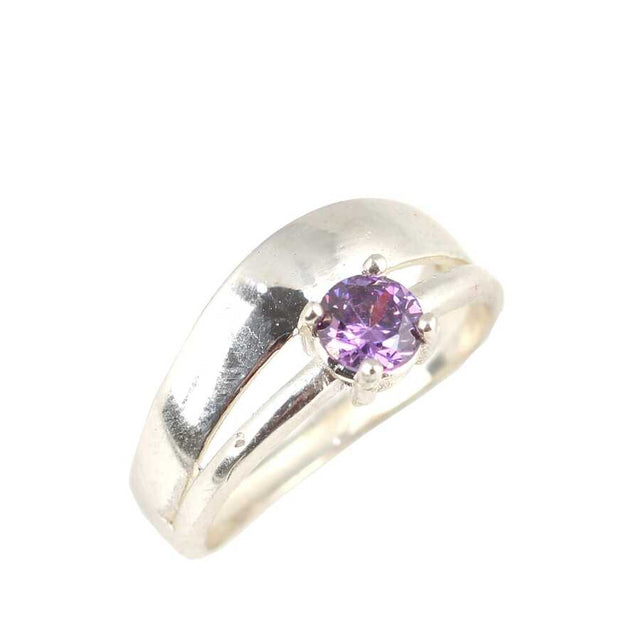 925 Sterling Silver Amethyst Double Row Ring